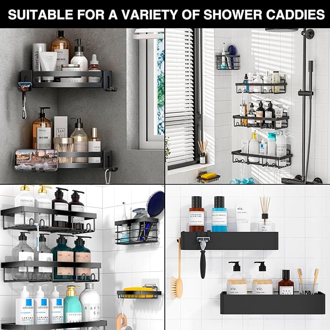 HAOBAOBEI 14 Pack Shower Caddy Adhesive Replacement, Strong Adhesive Hooks for Shower Caddy, Shower Shelf Adhesive No Drilling, for Bathroom Storage Shelves and Kitchen Racks & Soap Holder