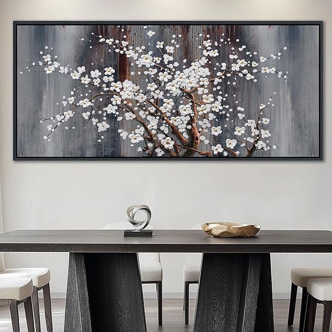 Large Plum Blossom Canvas Wall Art Brown Wall Decor Living Room Cherry Blossom Bedroom Pictures Over Bed Framed Artwork for Wall Modern Canvas Paintings for Decorations 40×87