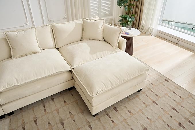SoarFlash Chenille Sectional Sofa Ottoman,Beige