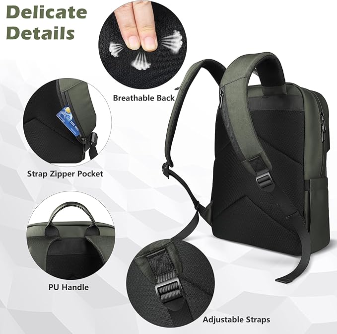 hk Slim Laptop Backpack for Men Women, Lightweight Business Backpacks 15.6 Inch Water-resistant Computer Bag for College Work Daily