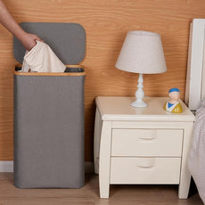 efluky Slim Laundry Hamper with Lid, Narrow Laundry Hamper with Removable Bag, Collapsible Dirty Clothes Basket with Handles for Bathroom, Bedroom & Laundry Room, 75L Grey