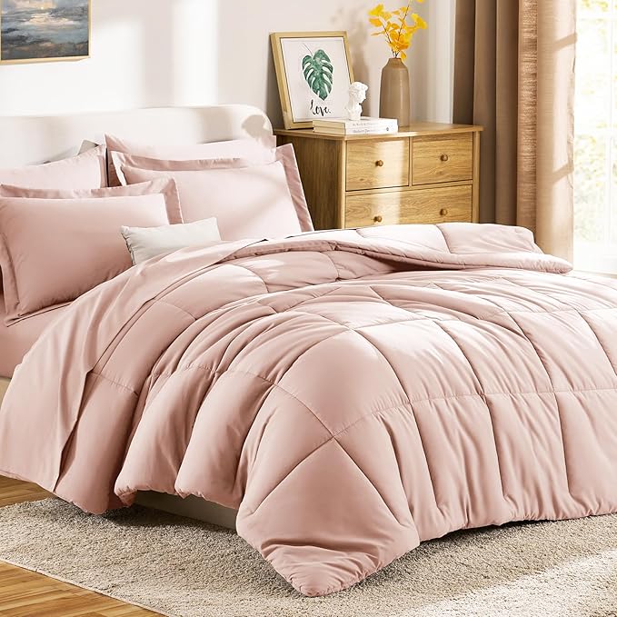 CozyLux Full Size Comforter Sets Blush Pink - 7 Pieces Bed in a Bag Full, Oeko-Tex Certified Bed Set, All Season Soft Bedding Set with Down Alternative Comforter, Sheets, Pillowcases & Pillow Shams