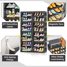 JEKO&JEKO 8 Tiers Foldable Shoe Rack Organizer Cabinet for Closet Entryway, Large Collapsible Shoe Storage Box with Magnetic Doors (Black)