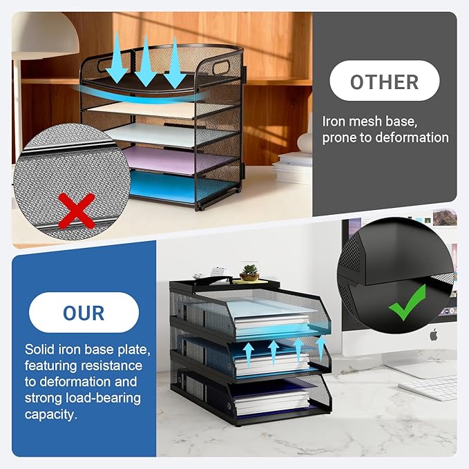 Natwind 3-Tier Desk Organizer,Desk Accessories, Stackable Paper Tray, Metal Mesh Desktop Organizer, Paper Sorter, Letter Trays,File Document Storage Rack for for Home, Office, School (Black)