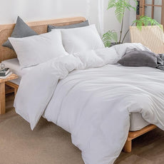 BESTOUCH Duvet Cover Set 100% Washed Cotton Linen Feel Super Soft Comfortable Chic Lightweight 3 PCs Home Bedding Set Solid Bright White King