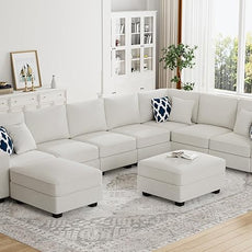 Legend Vansen Modular Sectional Sofa U Shaped Couch with Ottoman Modern Reversible Corner Sectional Couch for Living Room (Cream, U Shaped Sofa-5)