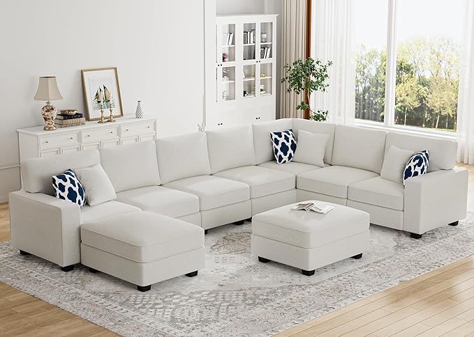 Legend Vansen Modular Sectional Sofa U Shaped Couch with Ottoman Modern Reversible Corner Sectional Couch for Living Room (Cream, U Shaped Sofa-5)