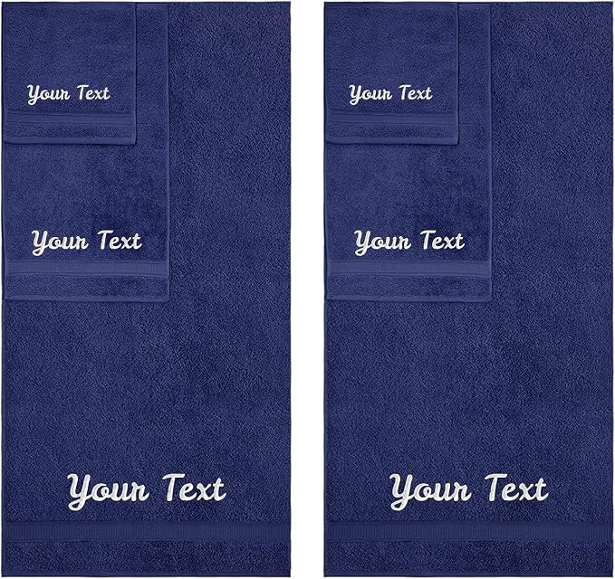 Personalized Towels, Hotel & Spa Quality, Super Soft, Highly Absorbent, Bathroom Sets, 100% Cotton Monogrammed towels 6 Piece Towel Set, Includes 2 Bath Towels, 2 Hand Towels, 2 Washcloths, Navy