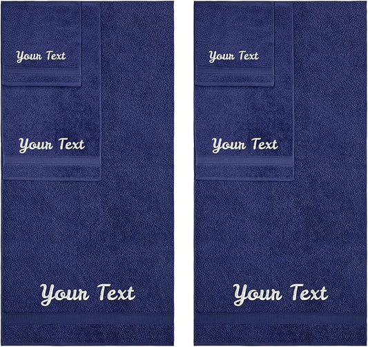 Personalized Towels, Hotel & Spa Quality, Super Soft, Highly Absorbent, Bathroom Sets, 100% Cotton Monogrammed towels 6 Piece Towel Set, Includes 2 Bath Towels, 2 Hand Towels, 2 Washcloths, Navy