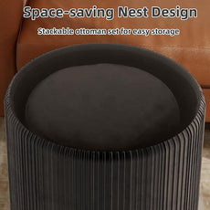 Twira Round Ottoman with Storage Set of 2, Velvet Nesting Ottoman for Living Room,Bedroom,Dorm,RV, Flip-up Lid Coffee Table, Upholstered Makeup Vanity Stool,Multifunctional Foot Rest 330lbs Load Black