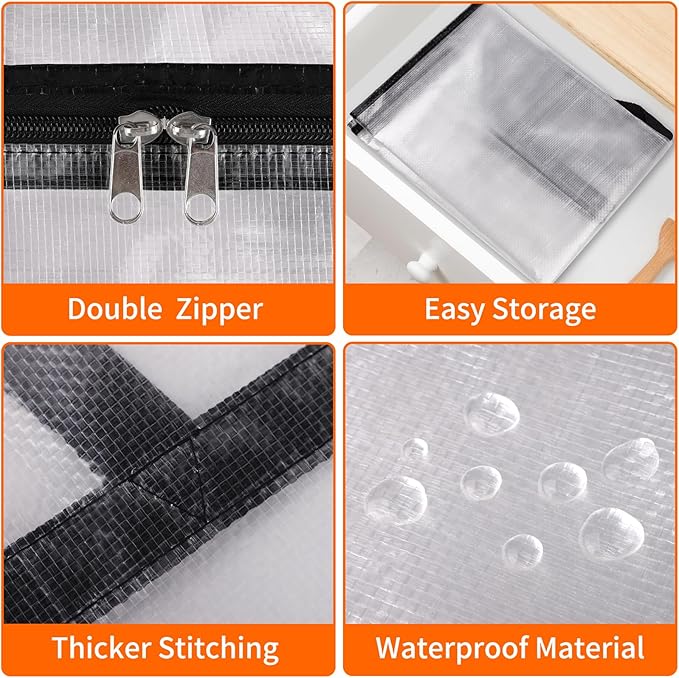 8 Pack Clear Storage Bags for Comforter, Clothes & Bedding, Plastic Blanket Storage with Zipper and Handle, Moving Bags, Closet Organizer and Under-Bed Storage (90L)