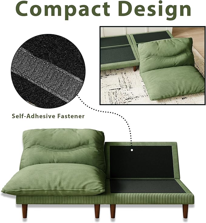 Futon Sofa Bed, 4 in 1 Multi-Functional Futon Couch with Adjustable Backrest, Convertible Sleeper Sofa Bed and Recliner Lounge, Loveseat for Living Room, Apartment, Office, 2 Sets, Green