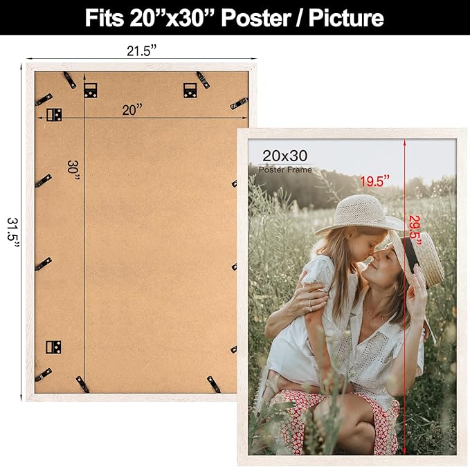 20x30 Frame Set of 3, Rustic White Wood Grain 20x30 Poster Frame for Gallery Wall Mounting (3 Pack,White)