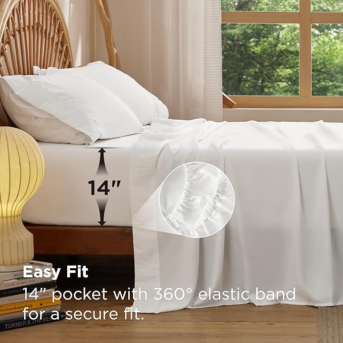 Bedsure Twin Sheets Set - 3 Pieces Soft Twin Bed Sheets - Breathable & Cooling - Hotel Luxury - Easy Care Polyester Microfiber Bedding for Women, Men, Bright White