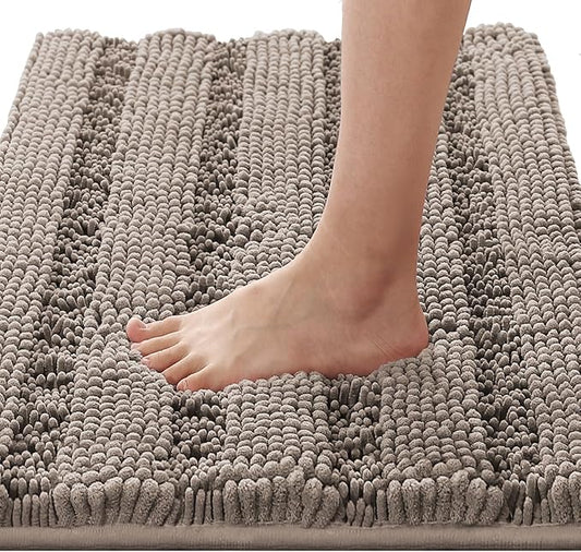 H.VERSAILTEX Bathroom Rugs Bath Rugs for Bathroom Non Slip Bath Mats Extra Thick Chenille Striped Rug 17" x 24" Absorbent Soft Shaggy Washable Dry Fast Bath Mats for Bath Room Floor - Taupe