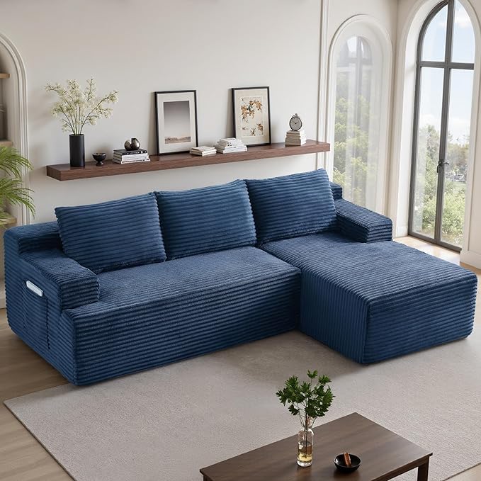 96''Sectional Couches for Living Room Modern Modular Sectional Sofa Upholstered Boneless Couch Comfy Cloud Couch with Chaise (Blue, 96''W Right Facing Chaise)