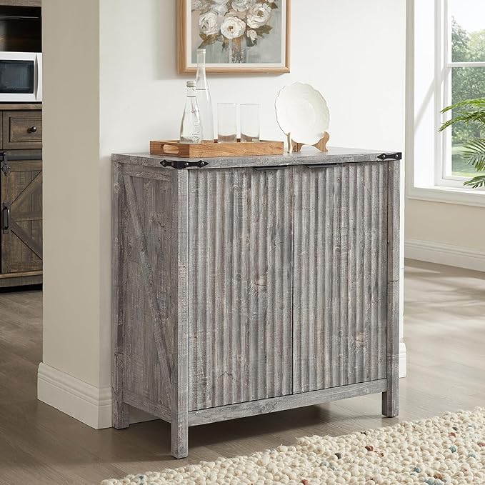 32 Fluted Sideboard Storage Cabinet Buffet - 7-Level Adjustable Shelves, Modern Farmhouse Rustic Kitchen Console Accent Cabinets, Coffee Bar Table for Dining Room