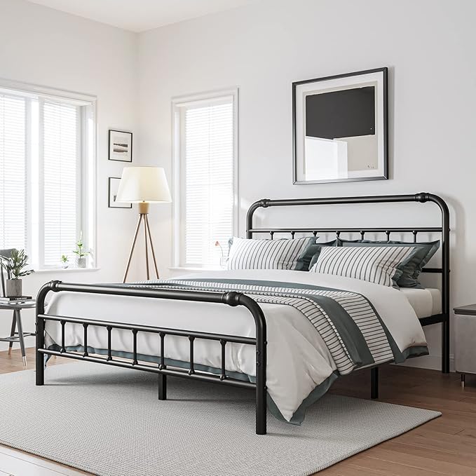 Queen Size Bed Frame with Headboard and Footboard, 18 Inches High, 3500 Pounds Heavy Duty Metal Slats Support for Mattress, No Box Spring Needed, Noise-Free, Black