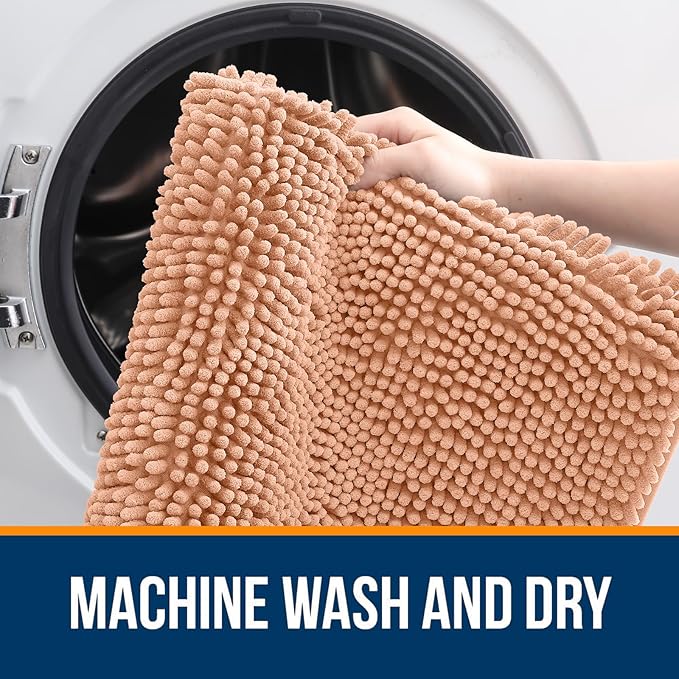 OLANLY Bathroom Rugs 30x20, Extra Soft Absorbent Chenille Bath Rugs, Rubber Backing Quick Dry, Machine Washable Bath Mats for Bathroom Floor, Tub and Shower, Home Decor Accessories, Peach