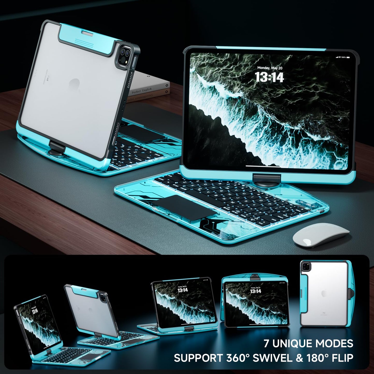Transparent Keyboard Case for iPad 11” (10th & 11th Gen) – 360° Rotating, Backlit, Trackpad