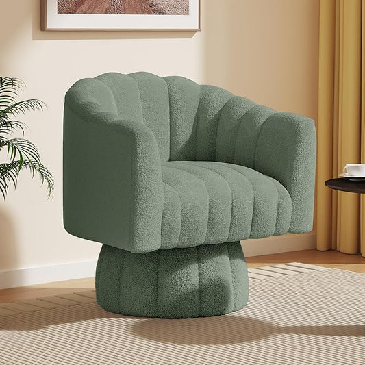 360 Degree Sherpa Swivel Cuddle Barrel Accent Sofa Chairs, Round Teddy Armchairs with Wide Upholstered, Furry Boucle Reading Chair for Living Room, Bedroom, Office, Waiting Rooms (Green)
