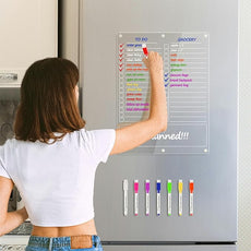 Acrylic Grocery List Magnet Pad for Fridge, Reusable to Do List for Refrigerator, Clear Notepad Note Planning Board, Shopping List, Reminders, w/ 8 Colors Markers, 15