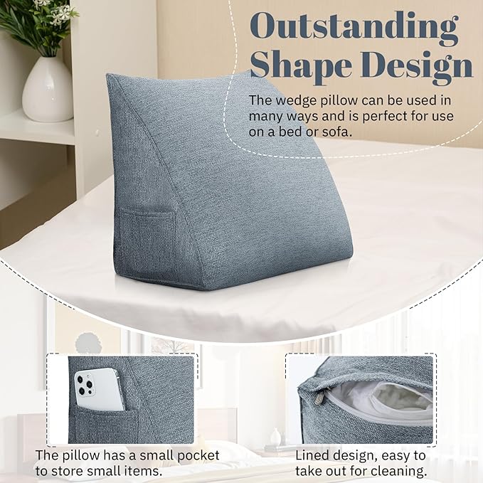 Wedge Pillow Headboard Reading Pillow Triangular Backrest Support Pillow for Sitting in Bed Positioning Support Pillow for Sofa Daybed Removable Cover