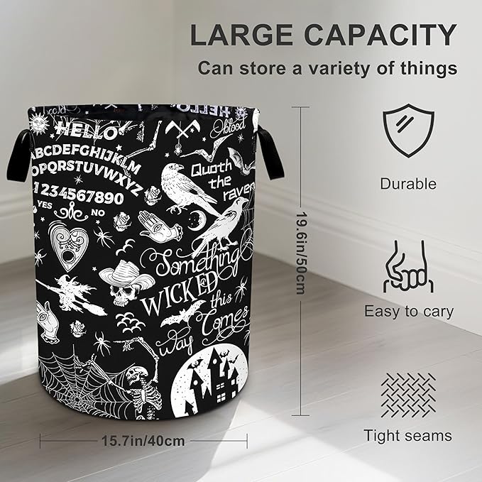 Halloween Black Laundry Basket Foldable Oxford Cloth Tote Bag Laundry Hamper Clothes Storage Bucket Organizer For Bathroom/Laundry Storage/Bedroom 19.6x15.7 Inch