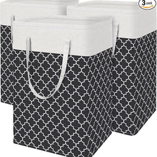 BlissTotes 3-Pack Laundry Basket, Freestanding＆Waterproof Laundry Hamper, Collapsible Tall Clothes Hamper with Easy Carry Handles for Clothes, Towels in the Family and Dorm,Clover Black,88L