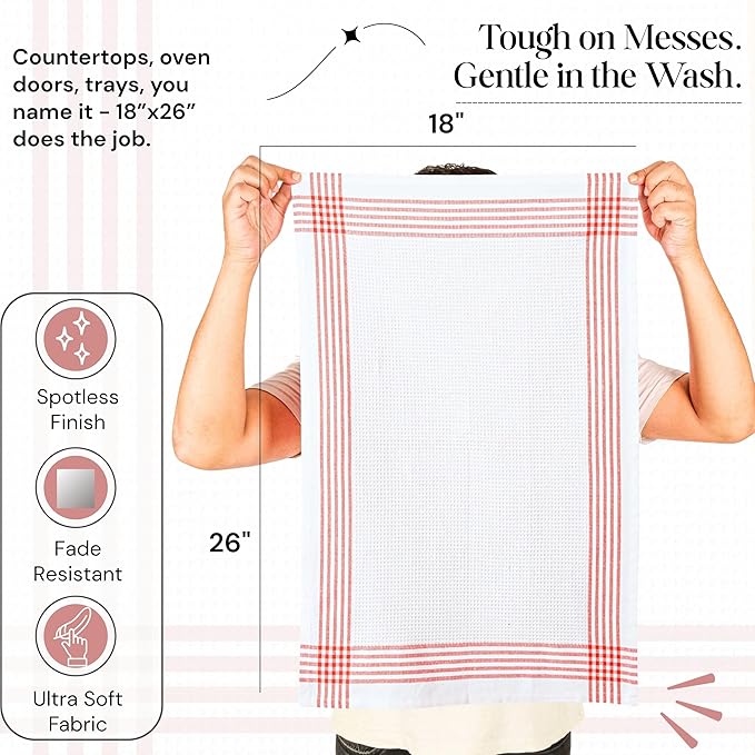 Red and White Waffle Weave Kitchen Towels 12 Pack, 16x26 Inch, Cotton Dish Towels with Hanging Loop, Quick Dry, Absorbent, Machine Washable, Durable for Kitchen & Cleaning