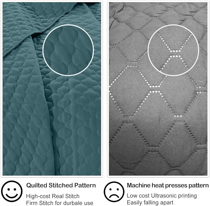 HORIMOTE HOME Quilt King Size Teal Blue, Lightweight Quilt for Summer, Ultra-Soft Microfiber Modern Style Quilted Clouds Pattern Bedspread Quit Set 3 Pieces(1 Quilt and 2 Pillow Shams)