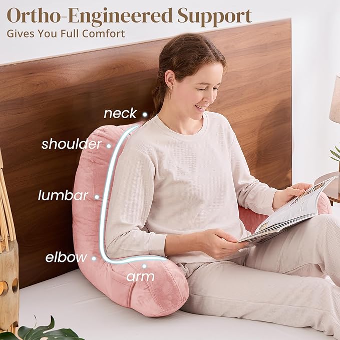 Sasttie Reading Pillow, Pillows for Reading or Relaxing – Ergonomic Support for Head, Neck, Back, and Lumbar, 21-Inch, Peach Pink