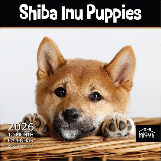MICASA PRESS Shiba Inu Puppies 2026 Wall Calendar 12 Month | 12" x 24" Open | Thick & Sturdy Paper | Holiday Gift | Cute Puppy Dog Calendar 2026
