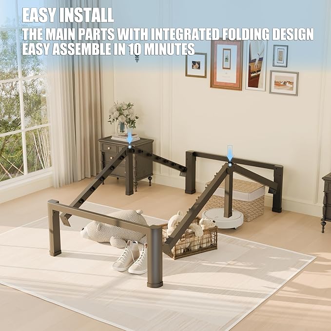 10 inch Twin XL Bed Frame with Round Corner Legs Mattress Slide Stopper,Low Profile Heavy Duty Metal Platform,No Box Spring Needed,Easy Assembly,Noise Free