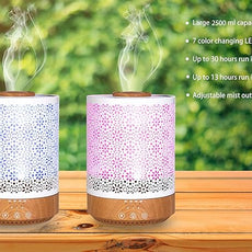BlueHills 2500 ML Humidifier with Essential Oil Diffuser Combo Aroma Home Décor Design for Large Bed Bath Kids Baby Living Rooms Big Capacity LED Lights Scent Ultrasonic Cool Mist Wood Grain F006