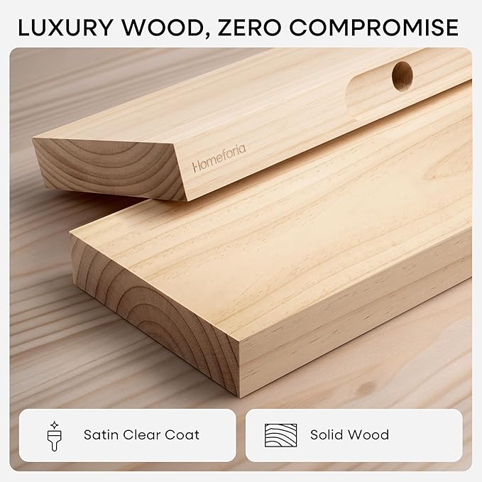 Homeforia 12 inch Natural Floating Shelf, High End Solid Real Wood 12inch Small Floating Shelves for Wall Mounted, Natural Wooden Floating Shelves, Heavy Duty Bracket, 12 X 6.5 X 1.75 in, Set of 4