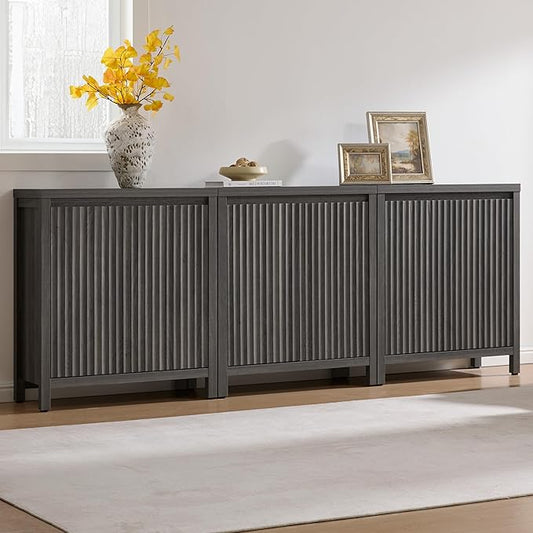 SICOTAS Sideboard Buffet Cabinet with Storage, Fluted Credenza Console Cabinet with Adjustable Shelves, Modern Coffee Bar Storage Cabinet for Kitchen, Living Room, Entryway, Black Oak, 3 PCS