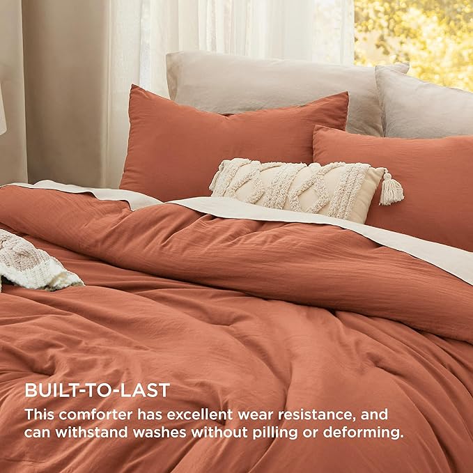 Bedsure Full Size Comforter Set, Burnt Orange Soft Prewashed Bedding for All Seasons, 3 Pieces GentleSoft™ Warm Down Alternative Bed Set, 1 Lightweight Comforter (82"x86") and 2 Pillowcases (20"x26")