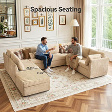 Large 8 Seat Modular Sectional Sofa with Ottoman Seat Corduroy Sleeper Sectional Sofa Bed Oversized Convertible Modular Couch for Living Room