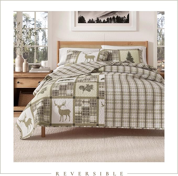 Great Bay Home Lodge Bedspread Full/Queen Size Quilt with 2 Shams. Cabin 3-Piece Reversible All Season Quilt Set. Rustic Quilt Coverlet Bed Set. Stonehurst Collection.