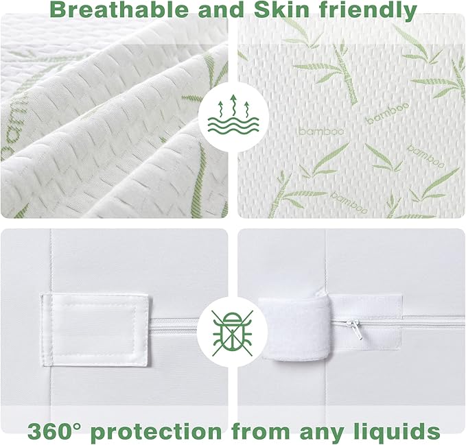 Parkdeny Waterproof Cooling Mattress Encasement, California King, Rayon from Bamboo, 5"-15"Deep, Noiseless, Washable