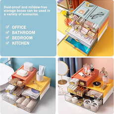 Stackable Desk Organizer with Drawer 13'' Wide Large Desktop Storage Drawer Organizer Clear Plastic Organizer Drawer for Office,Stationery,Cosmetics,Accessories (1 PACK,L-1 Drawer,Cream White)