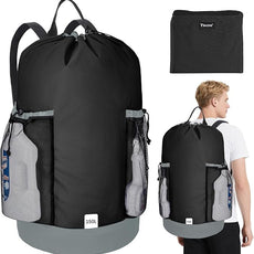 BALEINE 150L Laundry Bag Backpack, 900D Oxford Fabric Large Travel Laundry Bags with Shoulder Straps and 2 Mesh Pockets for College Dorm, Apartment, Laundromat (Black, 150L)