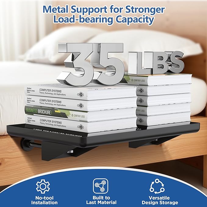 Bedside Shelf for Dorm Bunk Bed, Clip On Nightstand, Bed Side Table Tray Organizer, College Dorm Room Essentials for Girls/Guys, Bedside Tray with Cable Management for Dormitory, Back to School