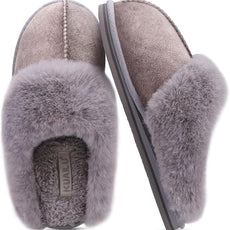 KuaiLu Womens Fluff Dual Memory Foam Slippers Ladies Cozy Arch Support Warm Scuff Slippers Slip on Comfy Winter House Shoes with Non-Slip Indoor Outdoor Hard Sole