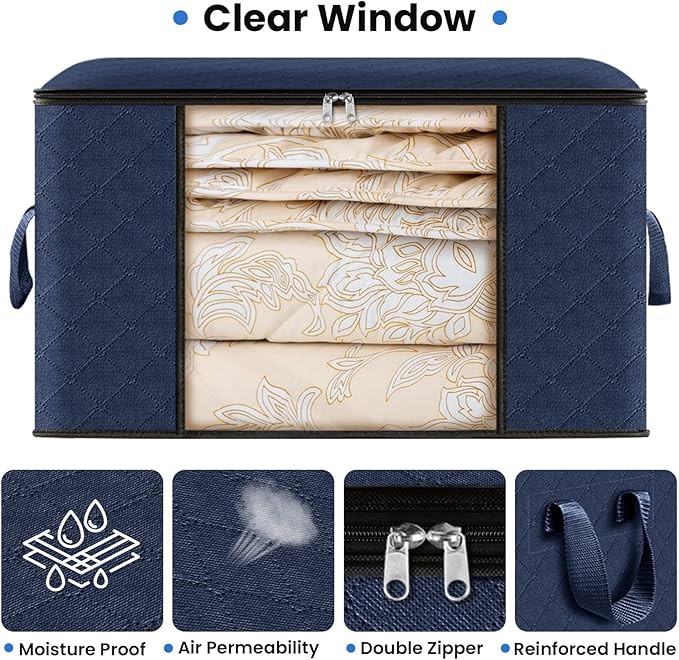 Fab totes Storage Bags,Clothes Blanket Storage Bins Foldable Closet Organizers with Reinforced Handle for Home Dorm Storage and Organization,Fabric Bags for Organizing Sheets,Clothing (Blue,10 Pack)