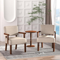 Accent Chair Set of 2 with Table, PU Leather Chair for Living Room Oversized Armchair with Soft Seat and Armrests for Bedroom Dinning Reading Waiting Room (Leather Beige)