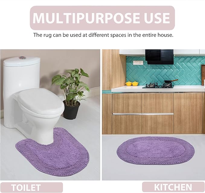 Home Weavers Double Ruffle Collection 100% Cotton Bathroom Rugs Set, Washable Rug, Extra Soft and Absorbent Bath Rug, Kitchen Mat, Bath Mat Set, Bath Floor Mat Non Slip, 20"x20" Contour, Purple