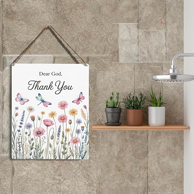 Dear God, Thank You Decor sign, Bible Verses Christian Prayer Room Wall Art Wooden Hanging Plaque 10 x 8 Inch, for Office Bedroom Living Room Home Decor Gifts