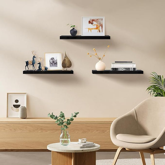 Floating Shelves for Wall Set of 3, 36" Black Wall Shelves for Home Decor, Frame Display Black Floating Shelf for Living Room, Bedroom, Bathroom, Kitchen
